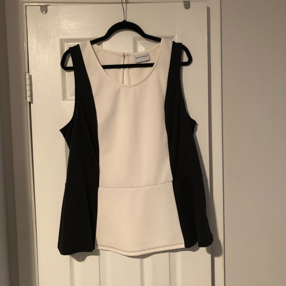 Pure energy black & white peplum top- plus size 3x